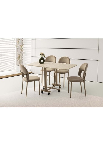 Mobilgen Sidon 4 Adet Ay Sandalye Tekerlekli Katlanabilir Lizbon Masa Takımı