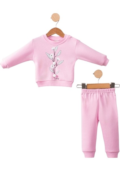 Pamuk Çiçek Baskılı Üç Ip Kız Bebek Takım