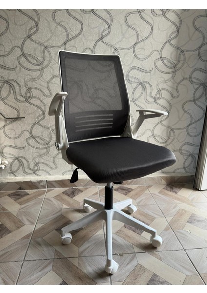 Pacers Katlanır Kollu Çalışma Sandalyesi | Ofis ve Bilgisayar Koltuğu | Antrasit Kumaş - Beyaz Kollar