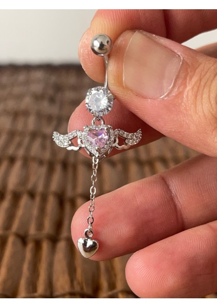 316 L Cerrahi Çelik Zirkon Parlak Taşlı Melek Göbek Piercingi modelleri