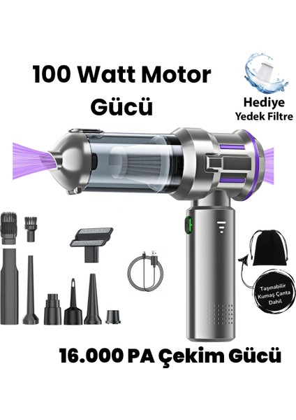 16000PA Güçlü Portatif Vakumlu Kablosuz Üflemeli Mini Araç içi Süpürgesi