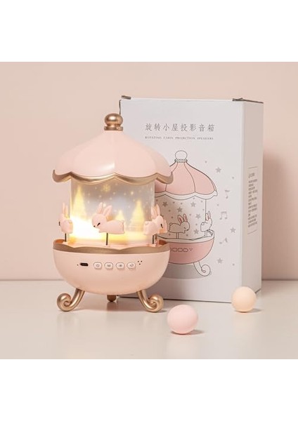 Dönen Tavşan Atlıkarınca Gece Lambası – Şarj Edilebilir Renkli LED Atmosfer Lambası, Çocuklar Için Projektör Gece Işığı