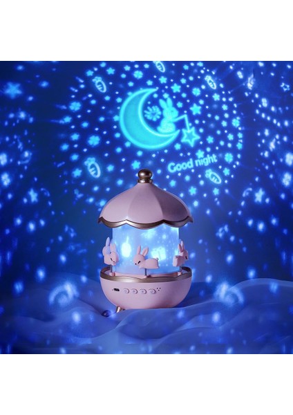 Dönen Tavşan Atlıkarınca Gece Lambası – Şarj Edilebilir Renkli LED Atmosfer Lambası, Çocuklar Için Projektör Gece Işığı fırsatları