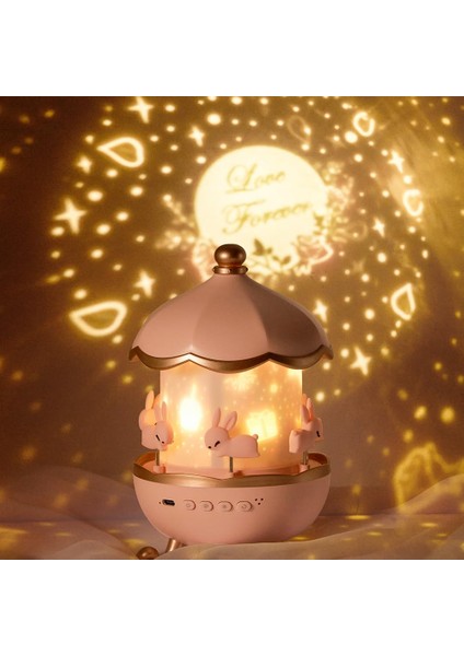 Dönen Tavşan Atlıkarınca Gece Lambası – Şarj Edilebilir Renkli LED Atmosfer Lambası, Çocuklar Için Projektör Gece Işığı indirimleri