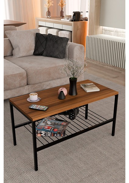 Metal Ayaklı Orta Sehpa,modern Salon Sehpası, Dekoratif Çay Kahve Sehpası, Alt Raflı Çok Amaçlı Masa