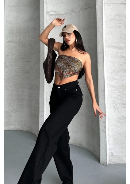 Palazzo Straight Enzim Süper Taş Yıkama Jeans Pantolon Siyah D2008 fiyatları
