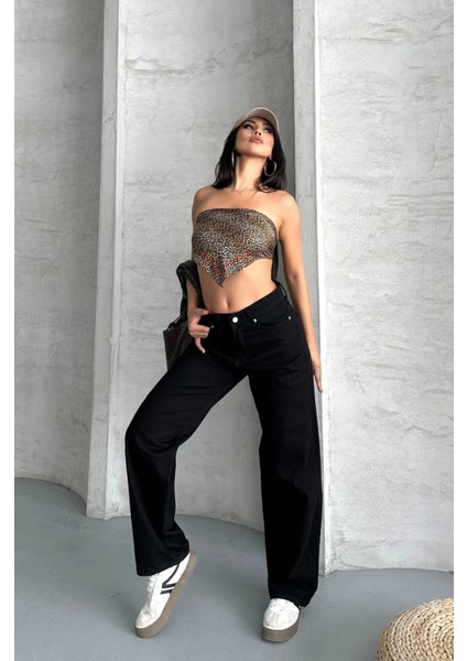 Palazzo Straight Enzim Süper Taş Yıkama Jeans Pantolon Siyah D2008 fırsatları
