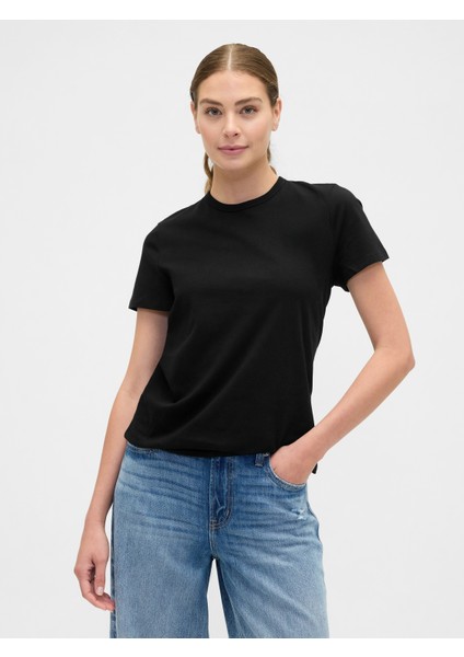 Kadın Siyah 2'li Bisiklet Yaka T-Shirt