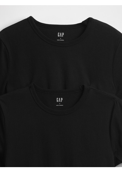 Kadın Siyah 2'li Bisiklet Yaka T-Shirt modelleri