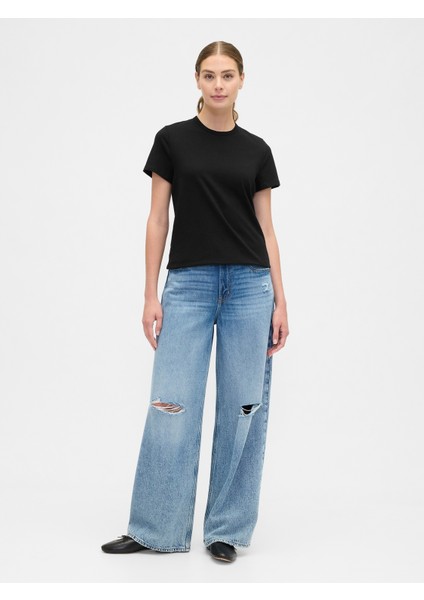 Kadın Siyah 2'li Bisiklet Yaka T-Shirt indirimleri