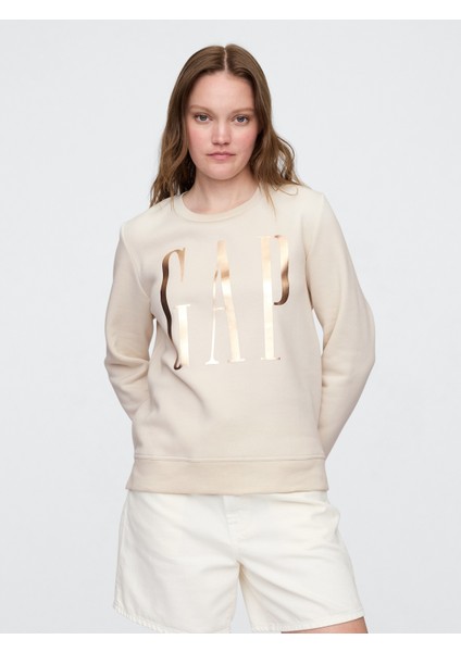 Kadın Krem Gap Logo Crewneck Sweatshirt