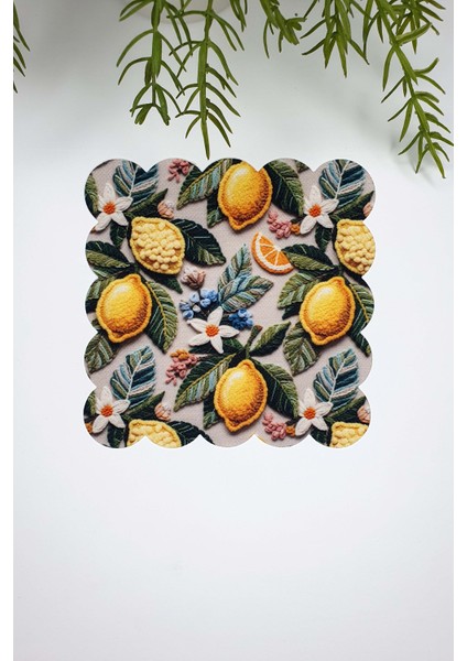 3D Nakış Efektli Limonlar Lazer Kesim Dijital Baskılı Kokteyl Peçetesi 1 Adet