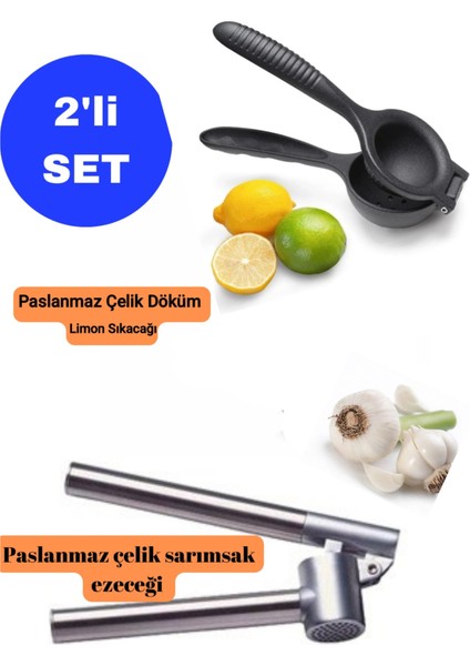 2'li Paslanmaz Çelik Ağır Döküm Limon Sıkacağı ve Paslanmaz Çelik Hazneli Sarımsak Ezeceği