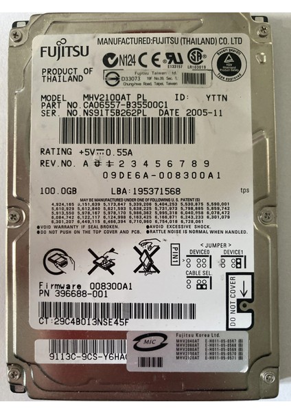 Fujıtsu 100GB 4.2k 2mb Ata 2.5'' MHV2100AT Refrıbushed