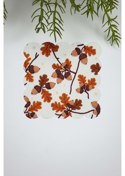 3D Meşe Palamudu Desenli Lazer Kesim Dijital Baskılı Kokteyl Peçetesi 1 Adet