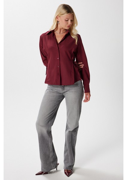 Kadın Adrian Yan Bağlama Detaylı Bordo Gömlek fiyatları