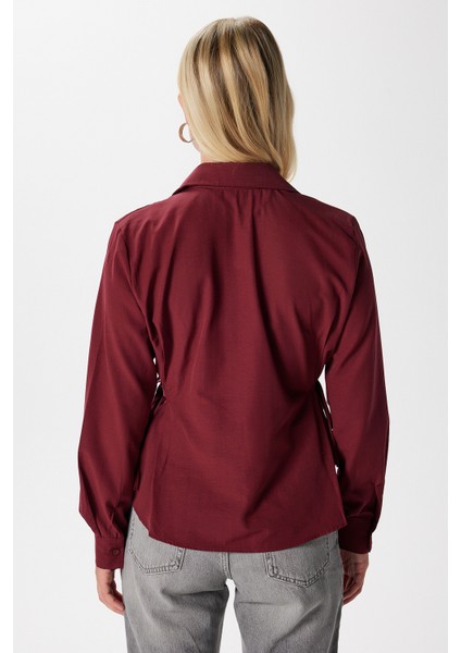 Kadın Adrian Yan Bağlama Detaylı Bordo Gömlek indirimleri