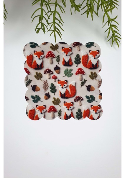 3D Sonbahar Tilki Mantar Tasarımlı Lazer Kesim Dijital Baskılı Kokteyl Peçetesi 1 Adet