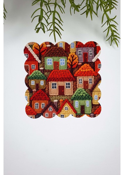 3D Nakış Efekt Sonbahar Evleri Lazer Kesim Dijital Baskılı Kokteyl Peçetesi 1 Adet