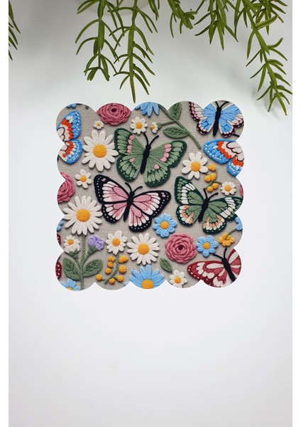3D Kelebekler ve Çiçekler Punch Görünümlü Lazer Kesim Dijital Baskılı Kokteyl Peçetesi 1 Adet