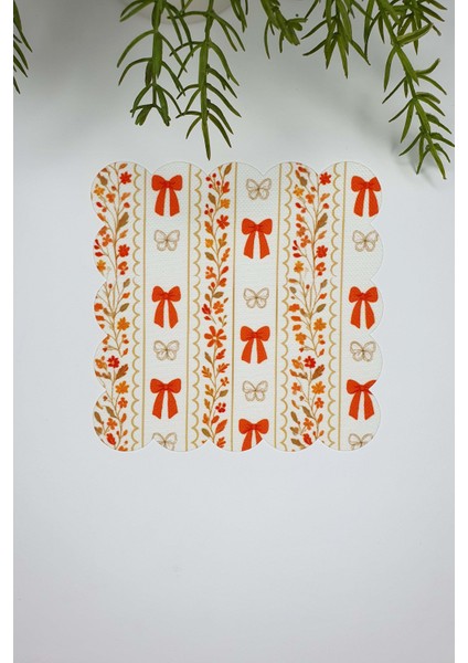 Sonbahar Kurdele Dekorlu Lazer Kesim Dijital Baskılı Kokteyl Peçetesi 1 Adet