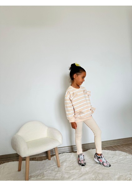 Kız Çocuk Pamuklu Sarı Çizgili Fiyonk Detaylı Sweatshirt ve Ribana Tayt Takım fiyatları