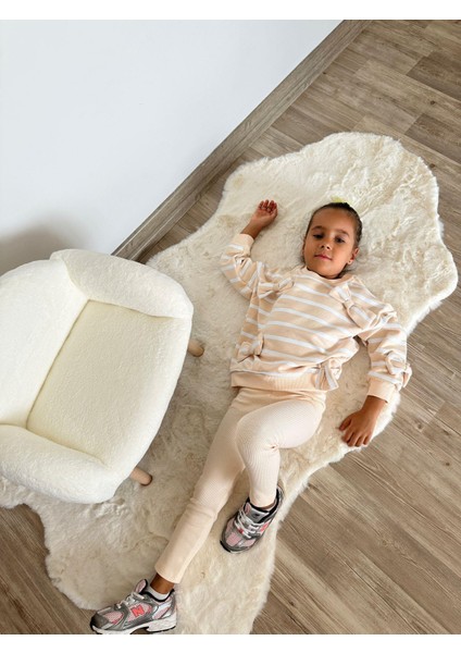 Kız Çocuk Pamuklu Sarı Çizgili Fiyonk Detaylı Sweatshirt ve Ribana Tayt Takım fırsatları