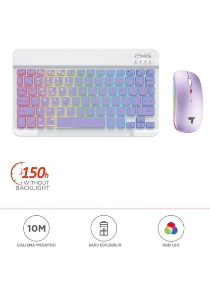 09 Şarj Edilebilir Rgb Işıklı Kablosuz Klavye Mouse Seti