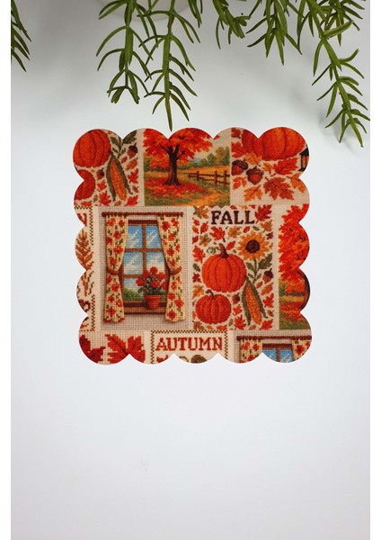 Etamin Görünümlü Sonbahar Temalı Lazer Kesim Dijital Baskılı Kokteyl Peçetesi 1 Adet