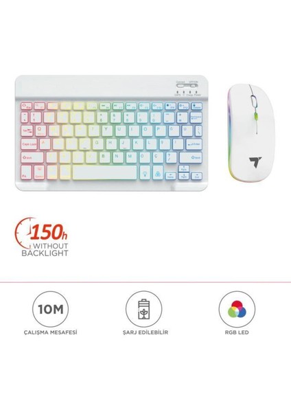 09 Şarj Edilebilir Rgb Işıklı Kablosuz Klavye Mouse Seti