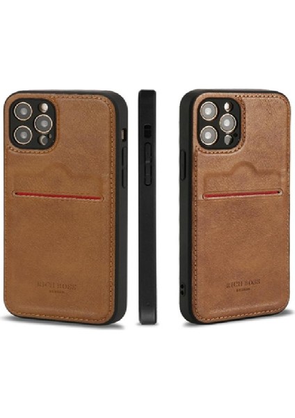 Apple iPhone 15 Pro Kartlıklı Rich Boss Lüx Deri Kılıf