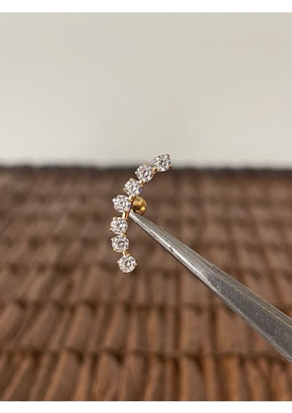 316 L Cerrahi Çelik Pırlanta Modeli Zirkon Parlak Taşlı Kıkırdak Helix Tragus Piercingi