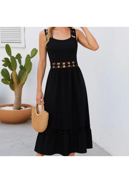 Mdb Kadın Askılı Dantel Detaylı Kiloş Janjan Krep Elbise