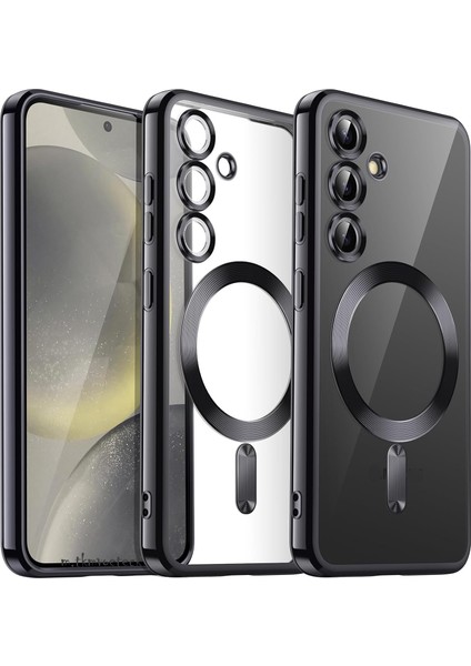 Samsung Galaxy A17 Kılıf Magsafe Wirelles Şarj Destekli Parlak Renkli Kenarlı Arkası Şeffaf Lensli Silikon