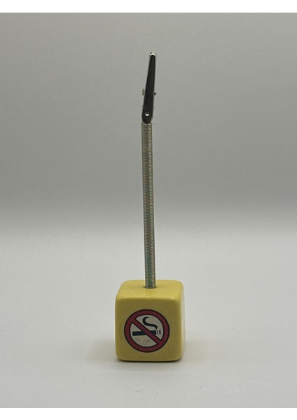 No Smoking Tasarım Masaüstü Not Tutucu Sarı Renk | Klipsli Taştan Notluk | Ofis & Ev