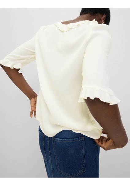 V Yaka Fırfır Detaylı Bluz modelleri