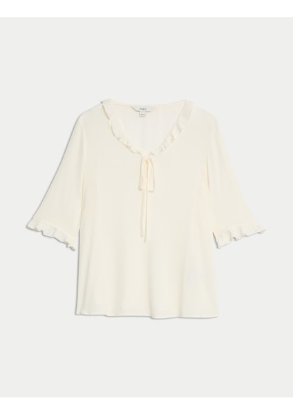 V Yaka Fırfır Detaylı Bluz fırsatları