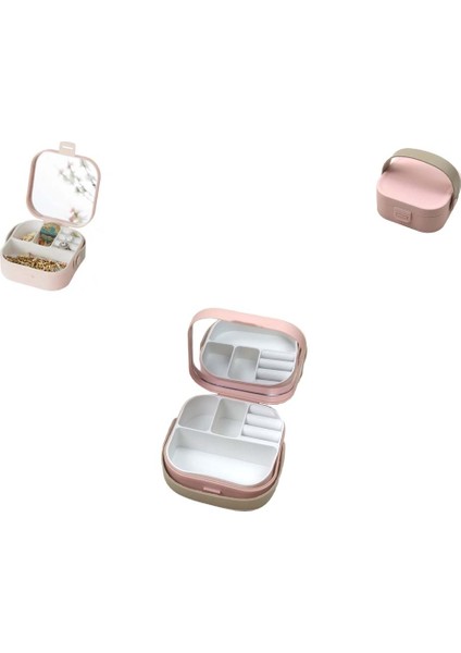 Kapaklı, Taşıma Kulplu, Aynalı, 4 Bölmeli Küçük Düzenleyici Makyaj Takı Organizeri Küçük Taşınabilir Organizer (Ayna Yakından Gösterim Sağlar!)