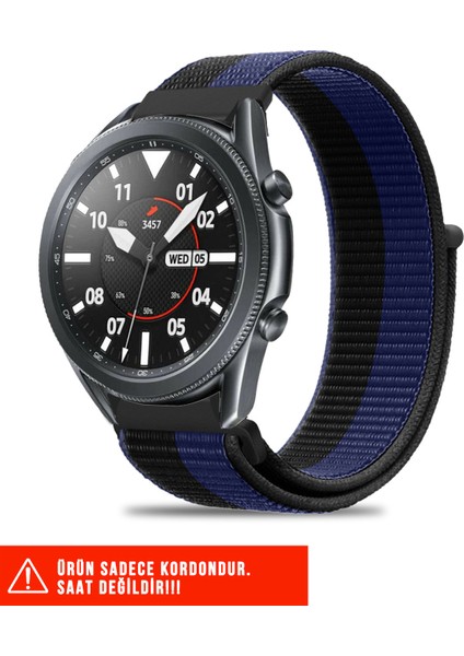 Samsung Galaxy Watch 46MM / Galaxy Watch 3 45MM / Gear S3 Uyumlu Hasır Örgü Spor Cırtlı Kordon 22MM