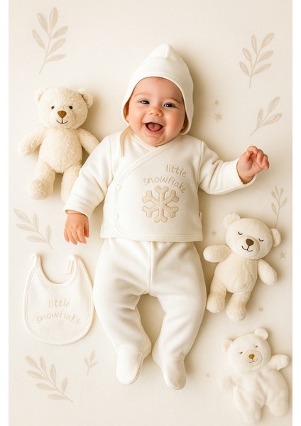 Erkek Bebek Yeni doğan 0-3 Ay Kar tanesi Temalı Kadife (Kışlık) 7li Hastane Çıkışı Zıbın Seti(Kutulu Ürün)