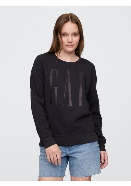 Kadın Siyah Gap Logo Crewneck Sweatshirt