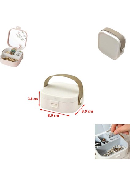 Kapaklı, Taşıma Kulplu, Aynalı, 4 Bölmeli Küçük Düzenleyici Makyaj Takı Organizeri Küçük Taşınabilir Organizer (Ayna Yakından Gösterim Sağlar!) fiyatları
