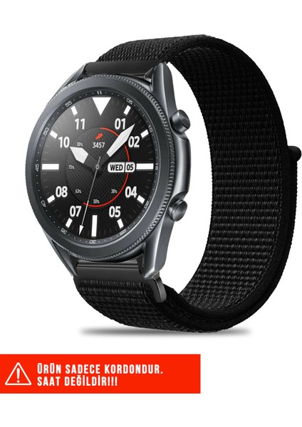 Samsung Galaxy Watch 46MM / Galaxy Watch 3 45MM / Gear S3 Uyumlu Hasır Örgü Spor Cırtlı Kordon 22MM