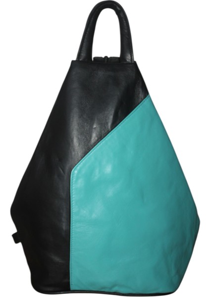 Kadın Sırt ve Omuz Çantası Hakiki Deri Vazo Model Siyah Turkuaz ÇNTDRVZSYH-TKZ001