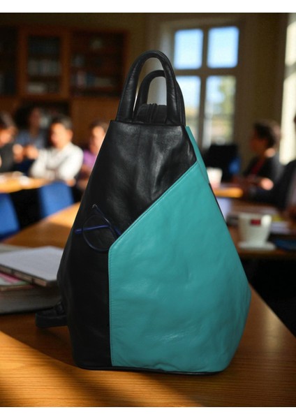 Kadın Sırt ve Omuz Çantası Hakiki Deri Vazo Model Siyah Turkuaz ÇNTDRVZSYH-TKZ001 fiyatları