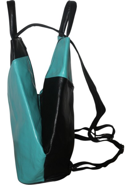 Kadın Sırt ve Omuz Çantası Hakiki Deri Vazo Model Siyah Turkuaz ÇNTDRVZSYH-TKZ001 indirimleri