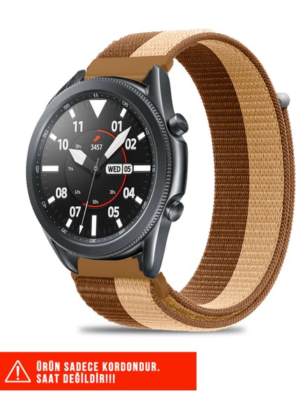 Samsung Galaxy Watch 46MM / Galaxy Watch 3 45MM / Gear S3 Uyumlu Hasır Örgü Spor Cırtlı Kordon 22MM