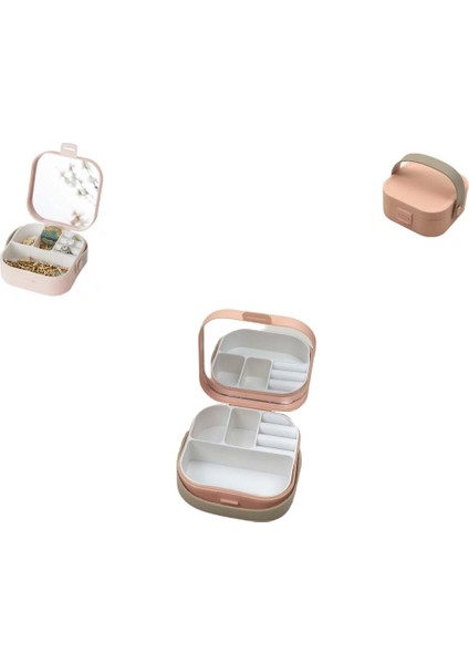 Kapaklı, Taşıma Kulplu, Aynalı, 4 Bölmeli Küçük Düzenleyici Makyaj Takı Organizeri Küçük Taşınabilir Organizer (Ayna Yakından Gösterim Sağlar!)