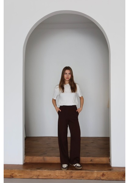 Kadın Dabıl Kumaş Beli Lastikli Yüksek Bel Geniş Kesim Çift Cepli Pantolon fırsatları