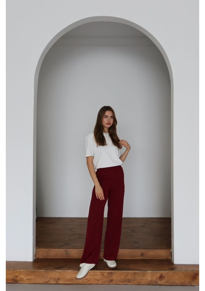 Kadın Dabıl Kumaş Beli Lastikli Yüksek Bel Geniş Kesim Çift Cepli Pantolon fiyatları